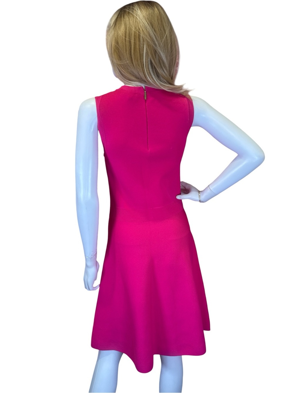 Michael Kors Hot Pink Sleeveless Fit-and-Flare Dress with Chain Neckline - Picture 5 of 11